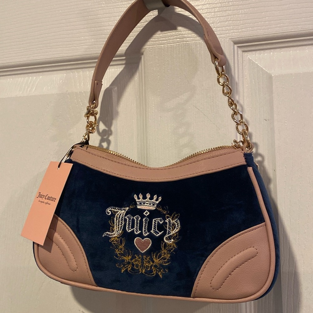 NEW! JUICY COUTURE Heritage Velour Shoulder Bag in Regal Blue